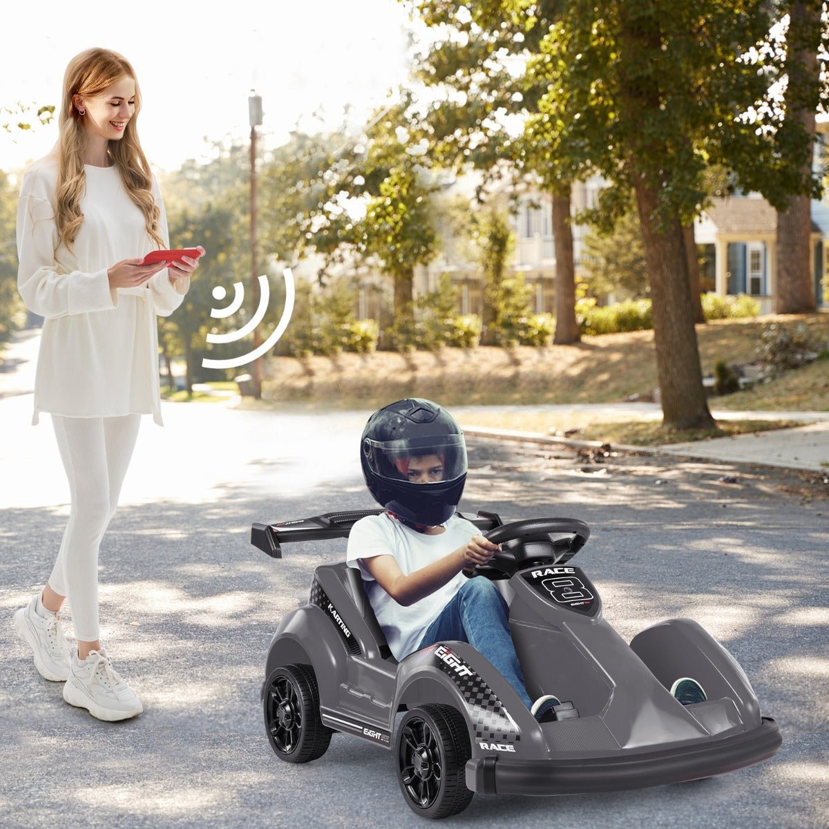Remote-Controlled Fun: Black Kids Electric Go Kart for Racing Enthusiasts