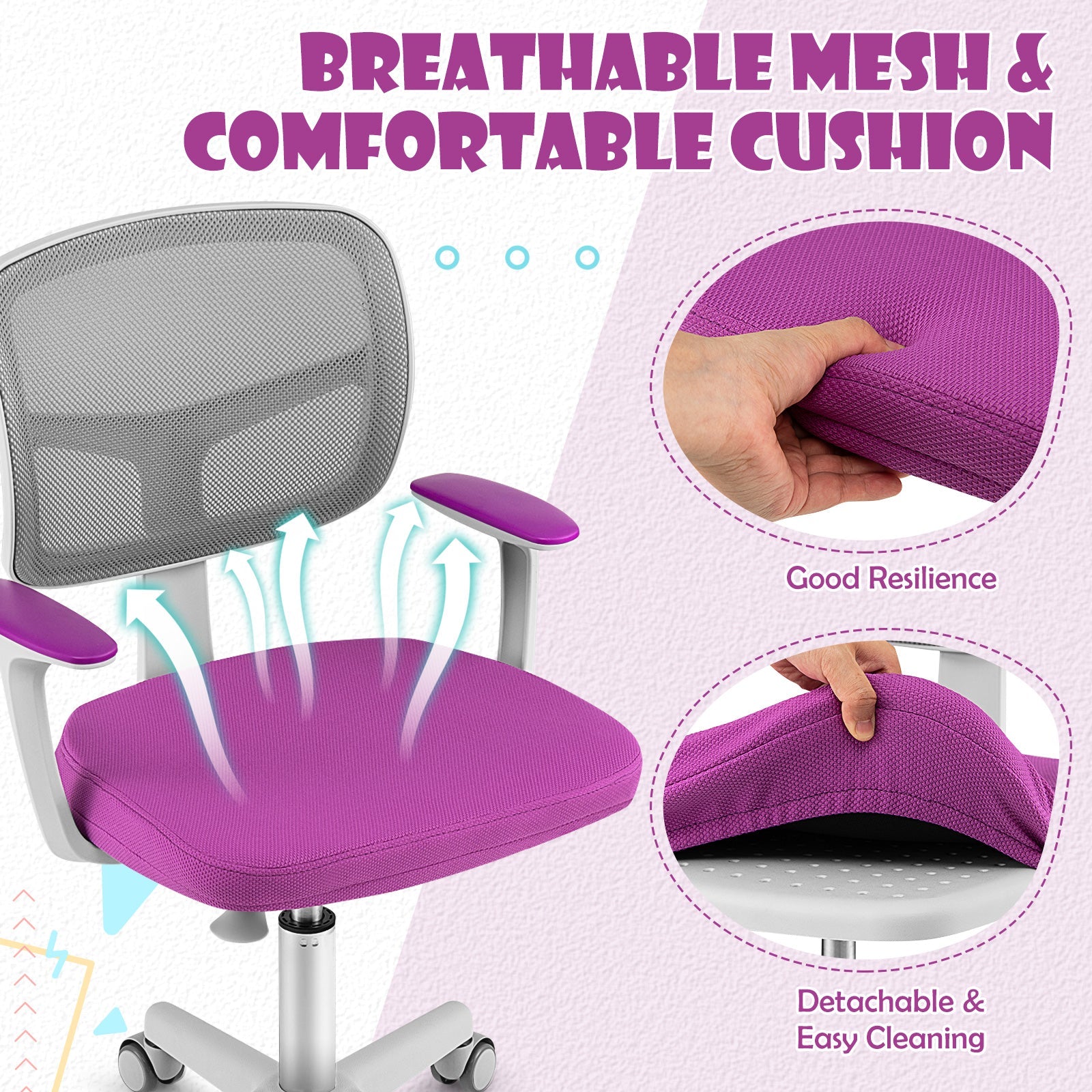 Comfortable Kids Swivel Task Chair - Ergonomic Design with Adjustable Height