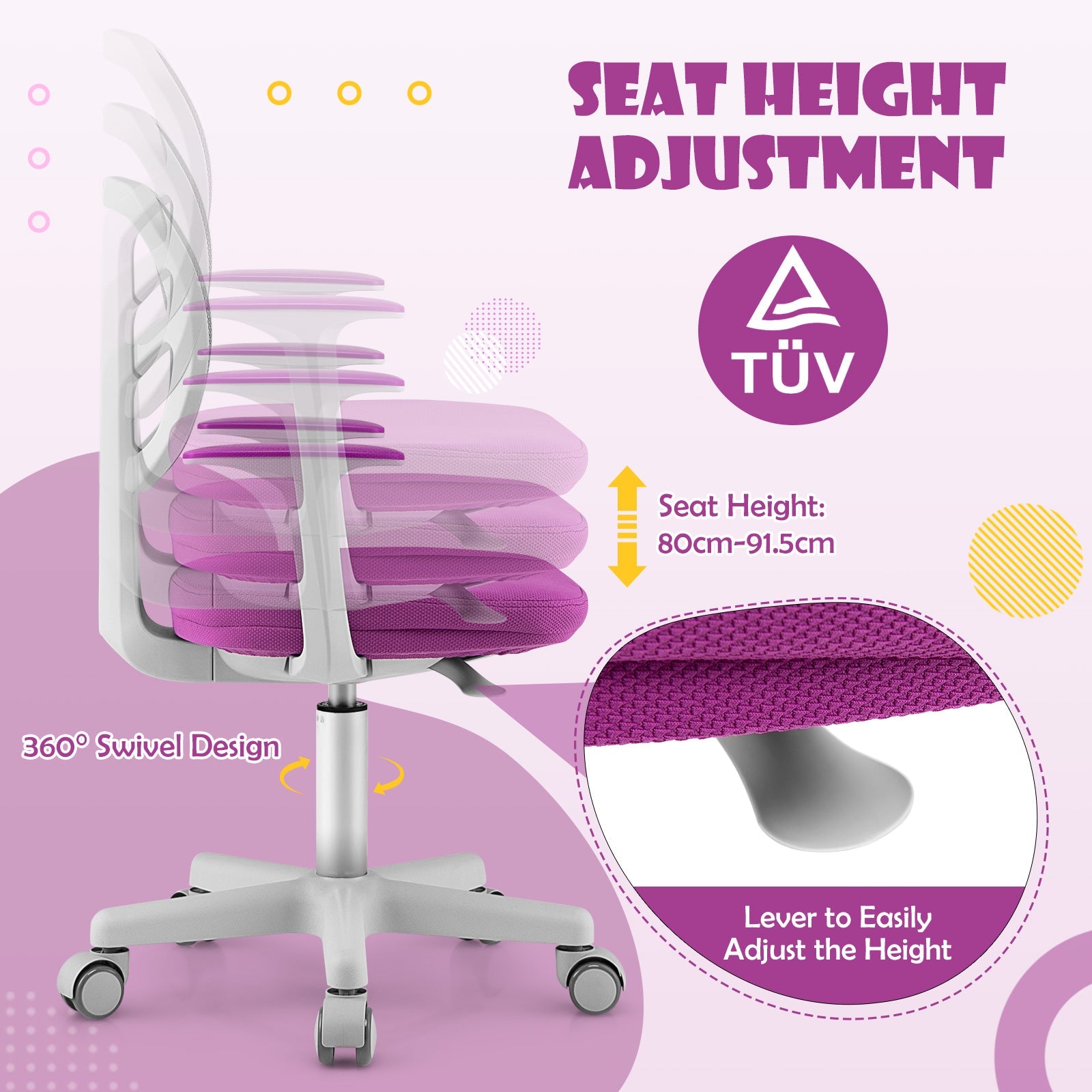 Kids 360° Swivel Task Chair - Adjustable Height and Ergonomic Design