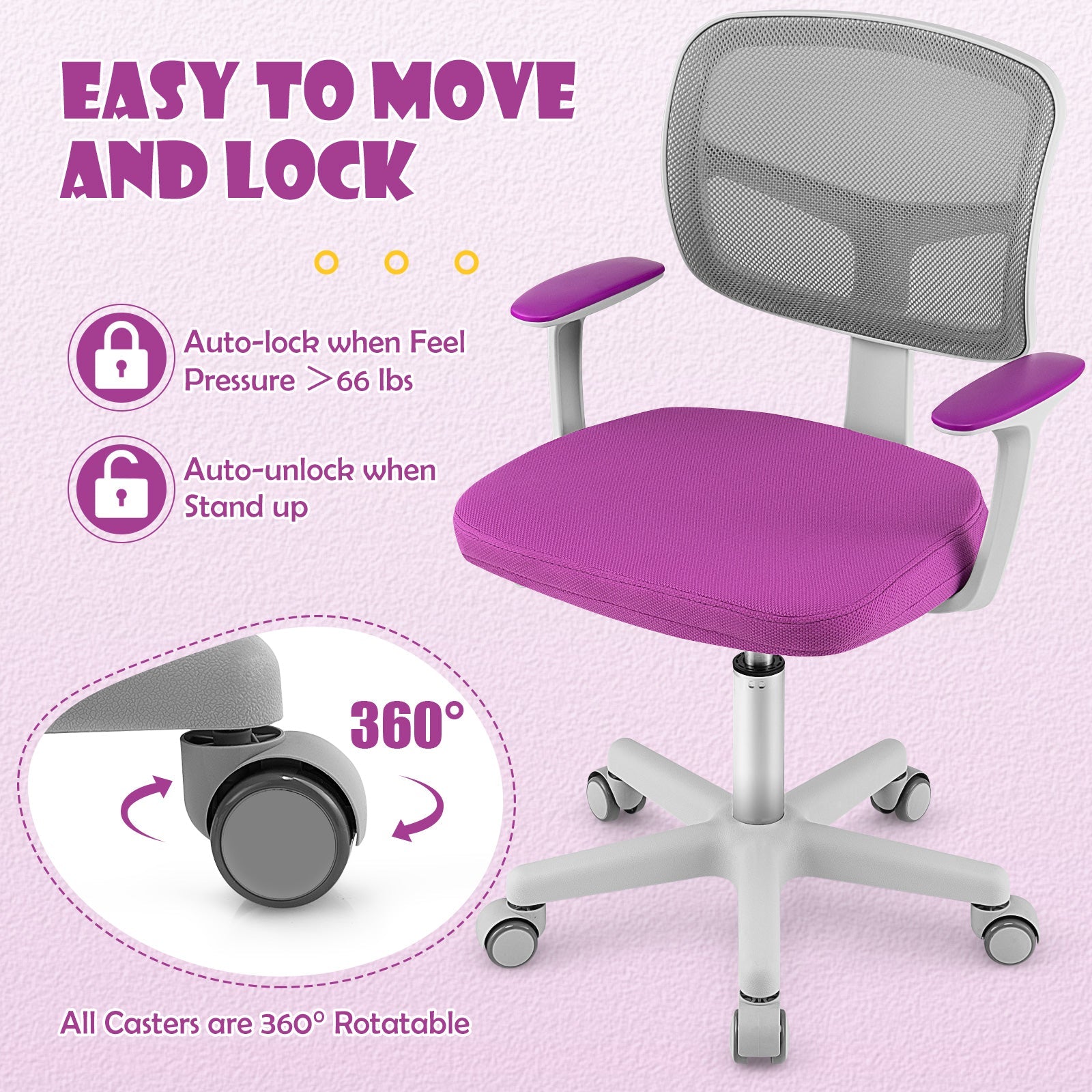 Kids 360° Swivel Rolling Chair - Ergonomic and Height Adjustable