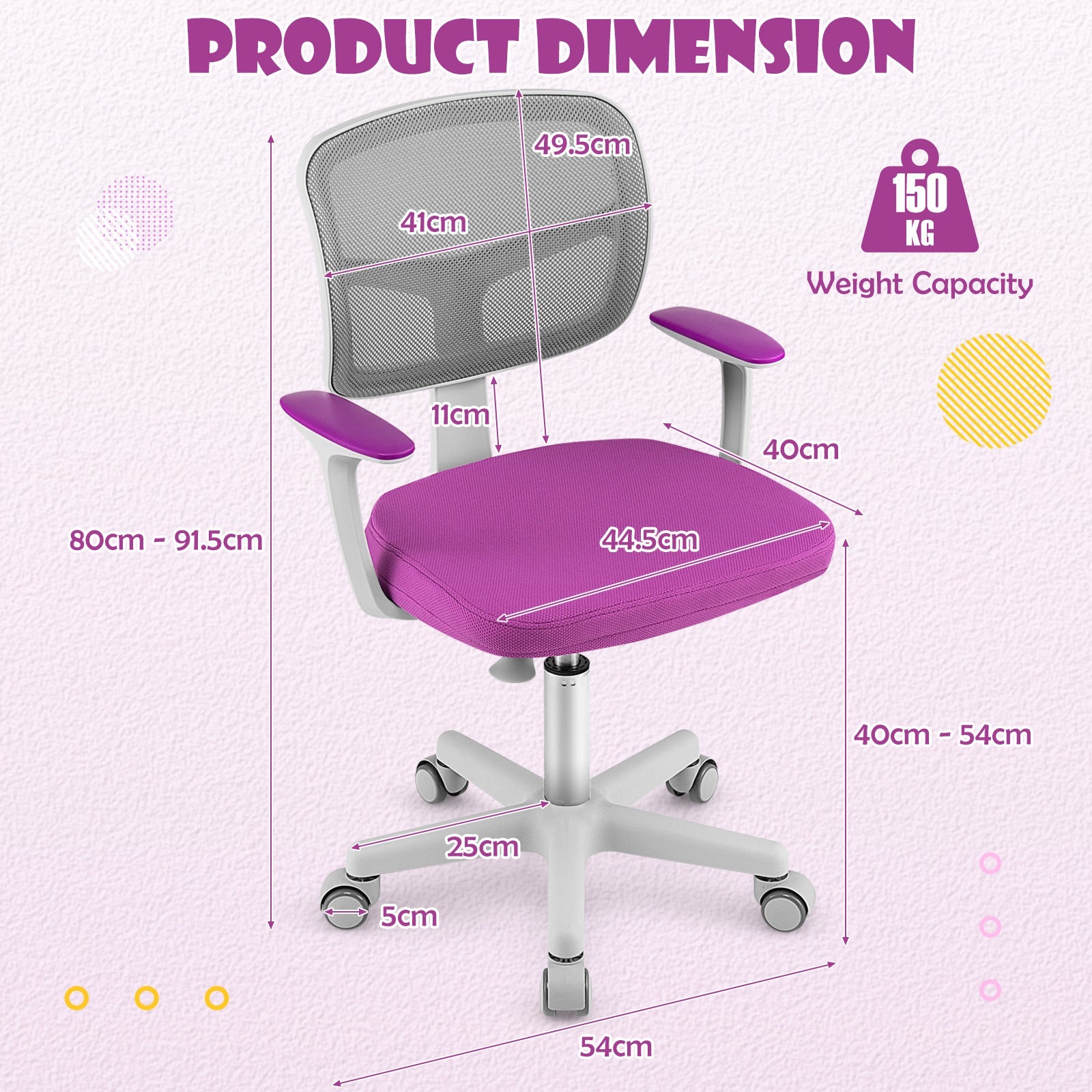 Ergonomic Kids Task Chair - 360° Swivel and Height Adjustable for Comfort