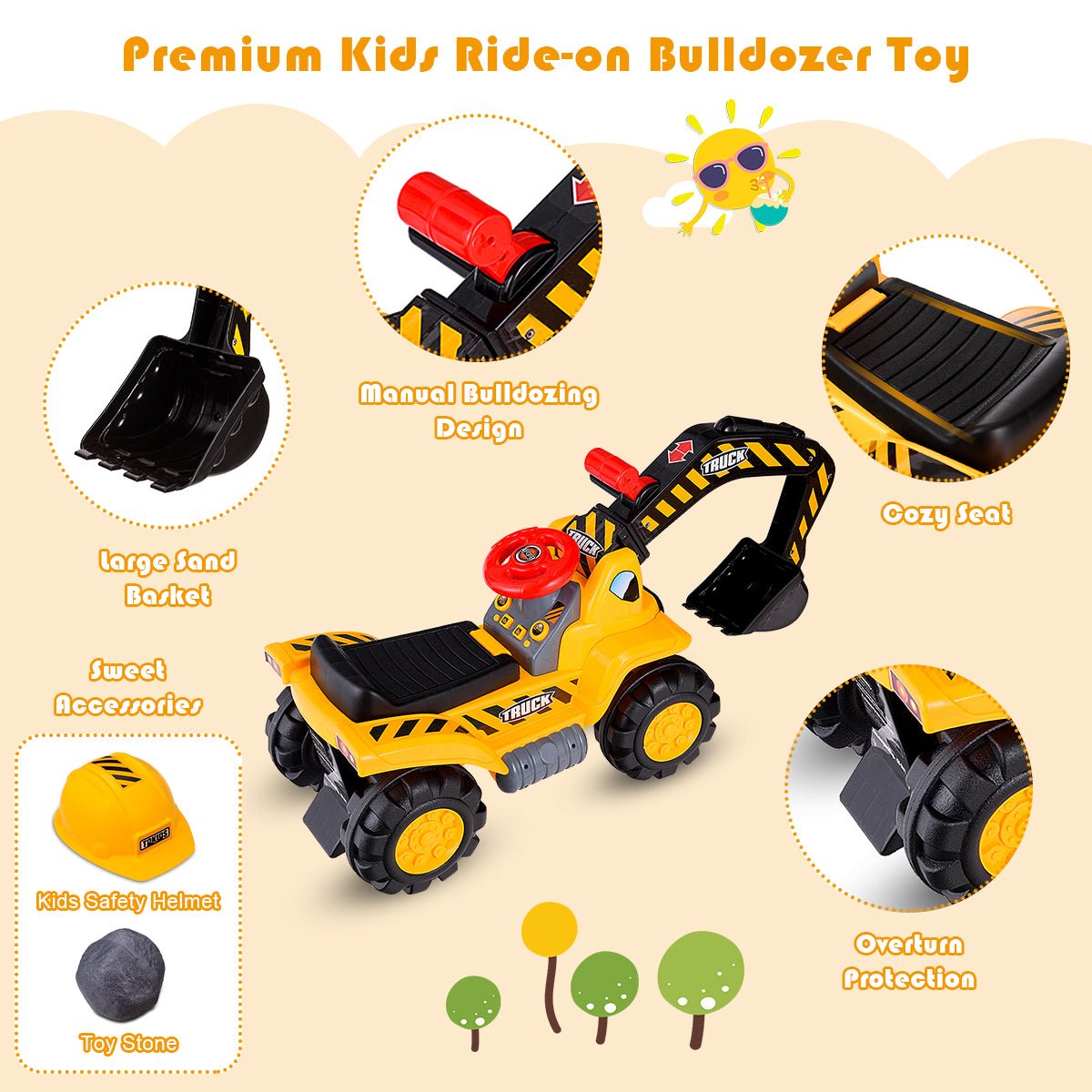 Little Constructor: Kids Excavator Ride On Digger with Safety Helmet