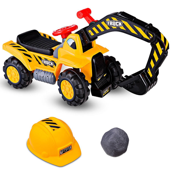 Construction Playtime: Excavator Ride On Digger Toy with Protective Helmet