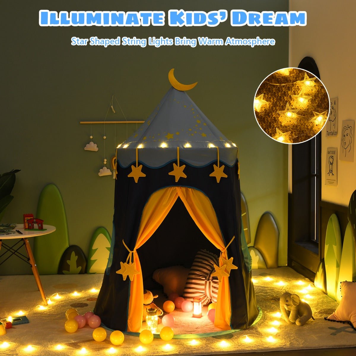 1Imaginative Play: Kids Play Tent with Star Lights & Portable Design