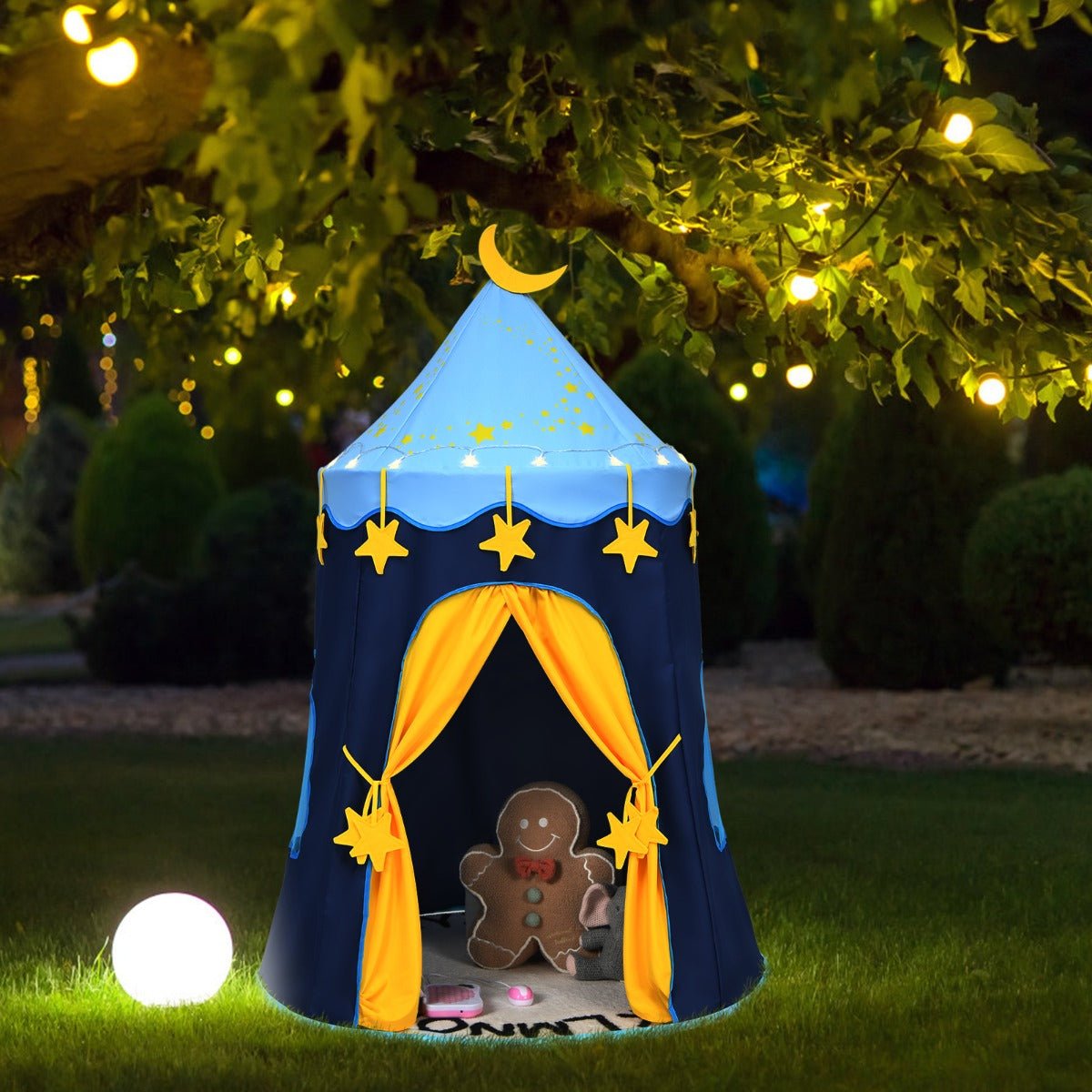 Twinkling Stars: Kids Foldable Play Tent with Carry Bag & Lights