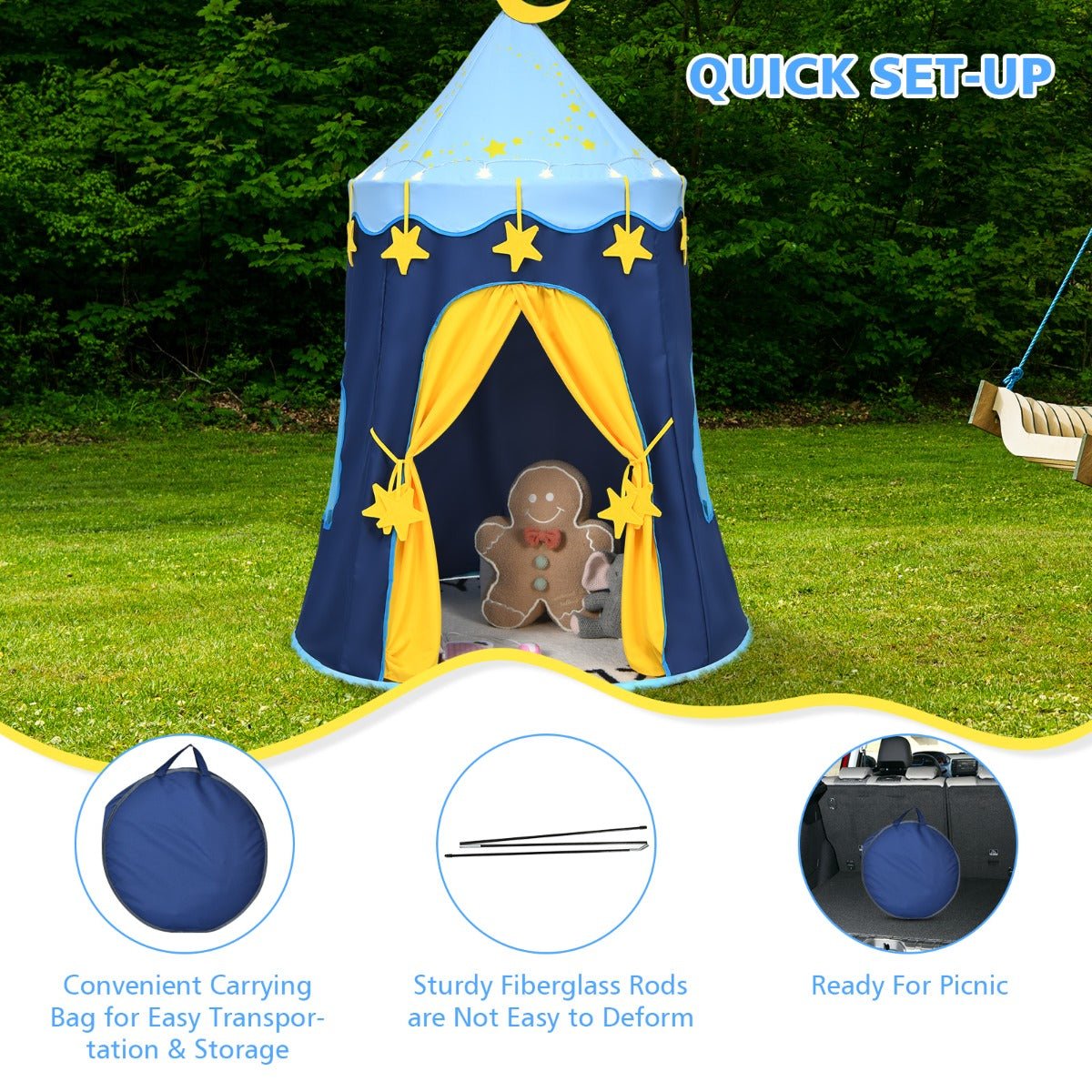 Carry the Magic: Kids Foldable Play Tent with Star Lights & Bag