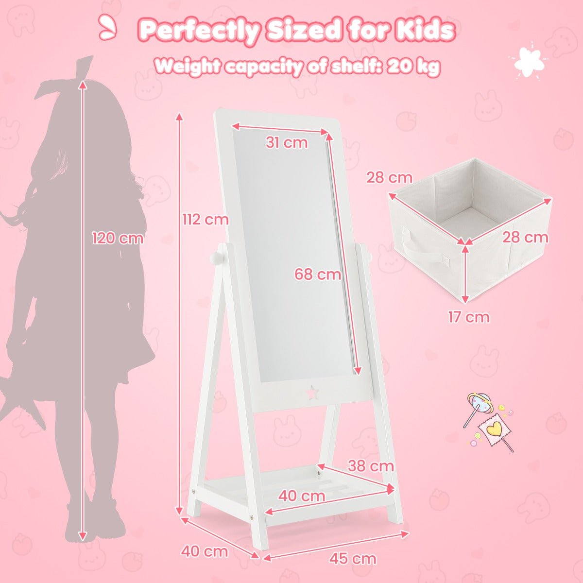 Measurements Kids Freestanding Dressing Mirror with Adjustable Angle