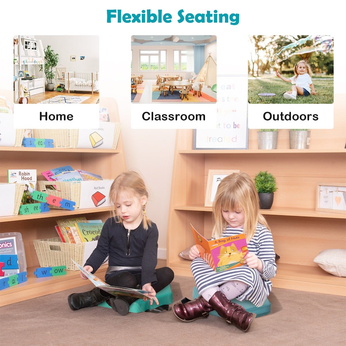 Classroom Comfort - 6-Piece Kids Floor Cushion Set with Soft Seating