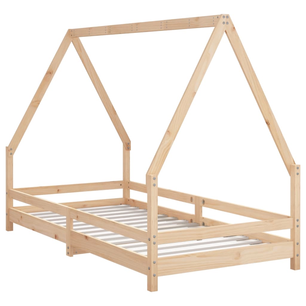 Single size solid pine kids bed frame resembling a playful house design for bedtime fun.