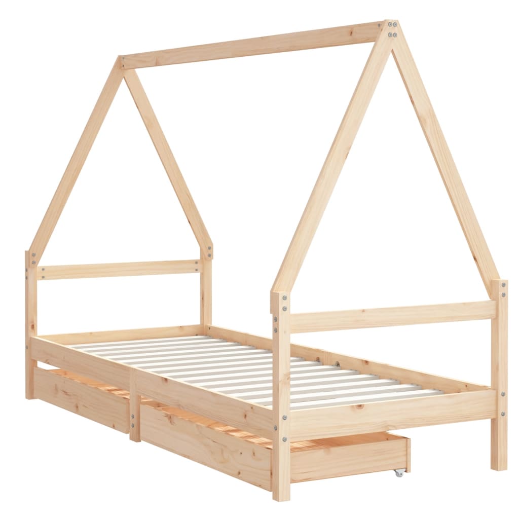 Kids House Bed Frame with Underbed Storage, Natural Pine - Kids Mega Mart