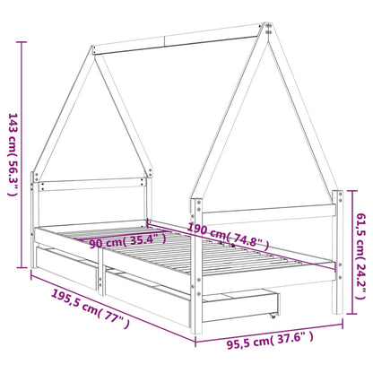 Rustic Pine Kids House Bed Frame | Charming design with storage drawers, perfect for cozy bedrooms.