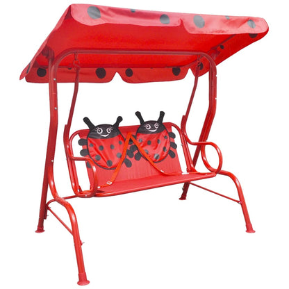 Red Ladybird Garden Swing with Covered Seat for kids outdoor play and fun.