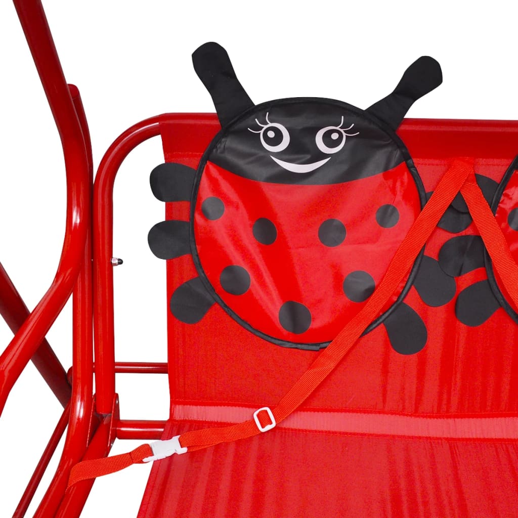 Red Ladybird Garden Swing with Covered Seat, perfect for childrens outdoor play and fun.