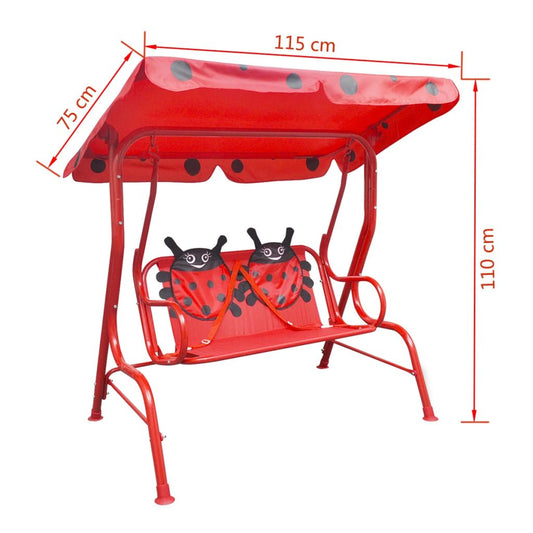 Red Ladybird Garden Swing with Covered Seat, ideal for kids outdoor play and fun.