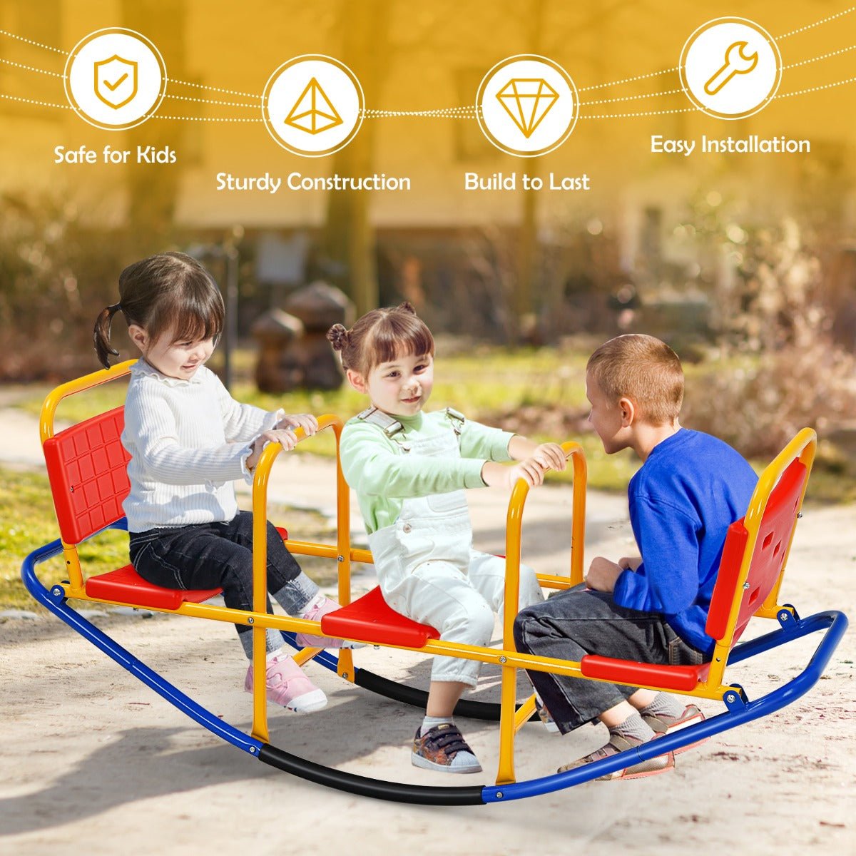 Metal Rocking Seesaw for Kids: Handlebars for Secure Play