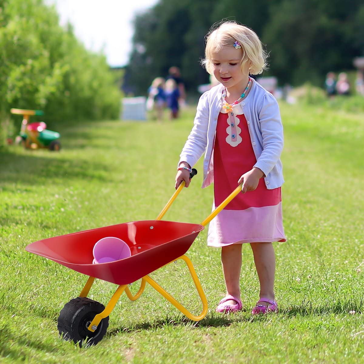 Toddler's Metal Wheelbarrow: Non-Slip Handle, Fun and Functional in Vibrant Red