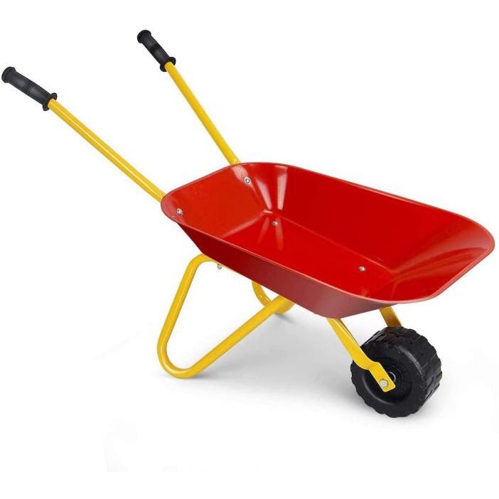 Playful Red Wheelbarrow for Toddlers: Sturdy Metal Design with Non-Slip Handle