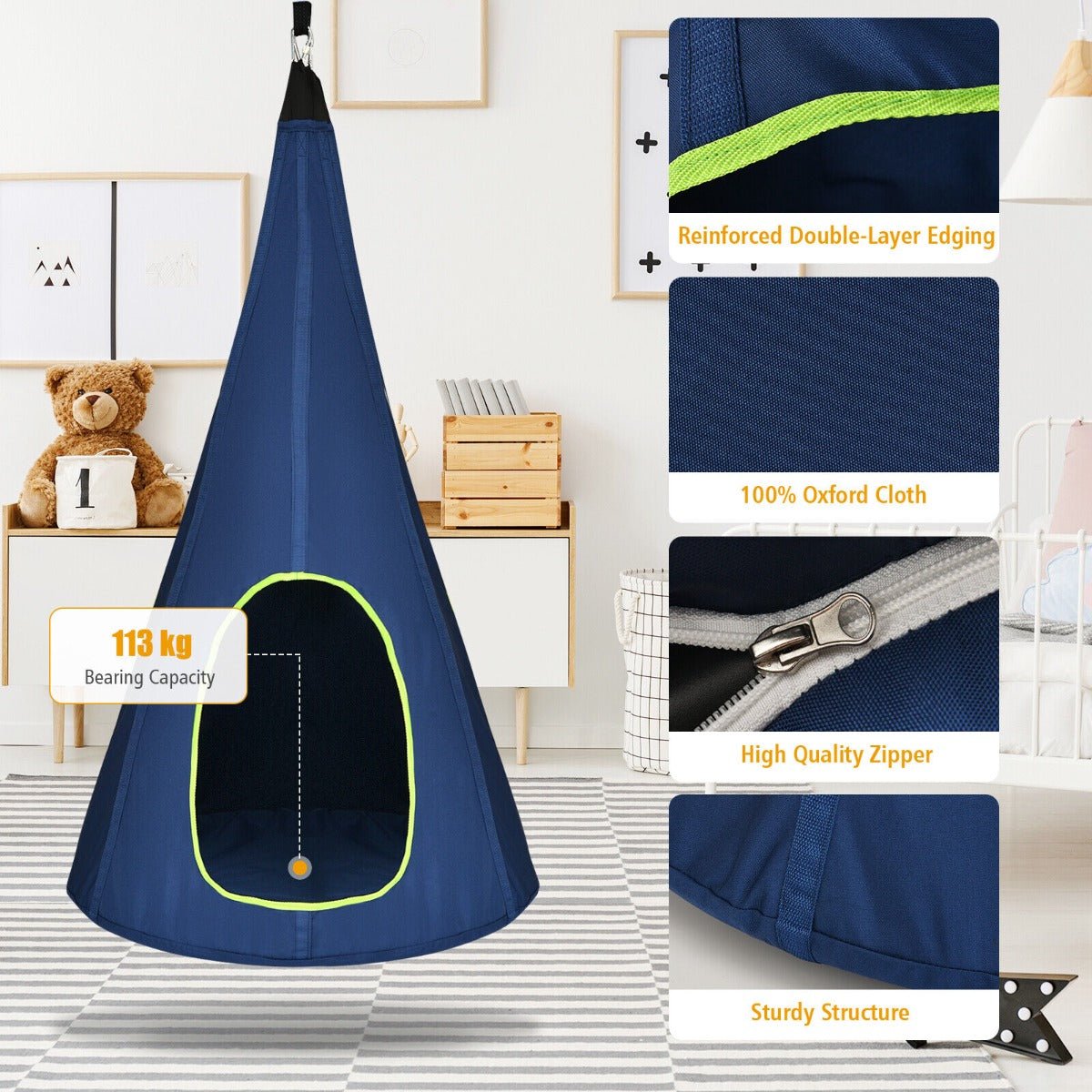 Swing in Style: Kids Nest Swing Tent Blue 80cm, Adventure Awaits