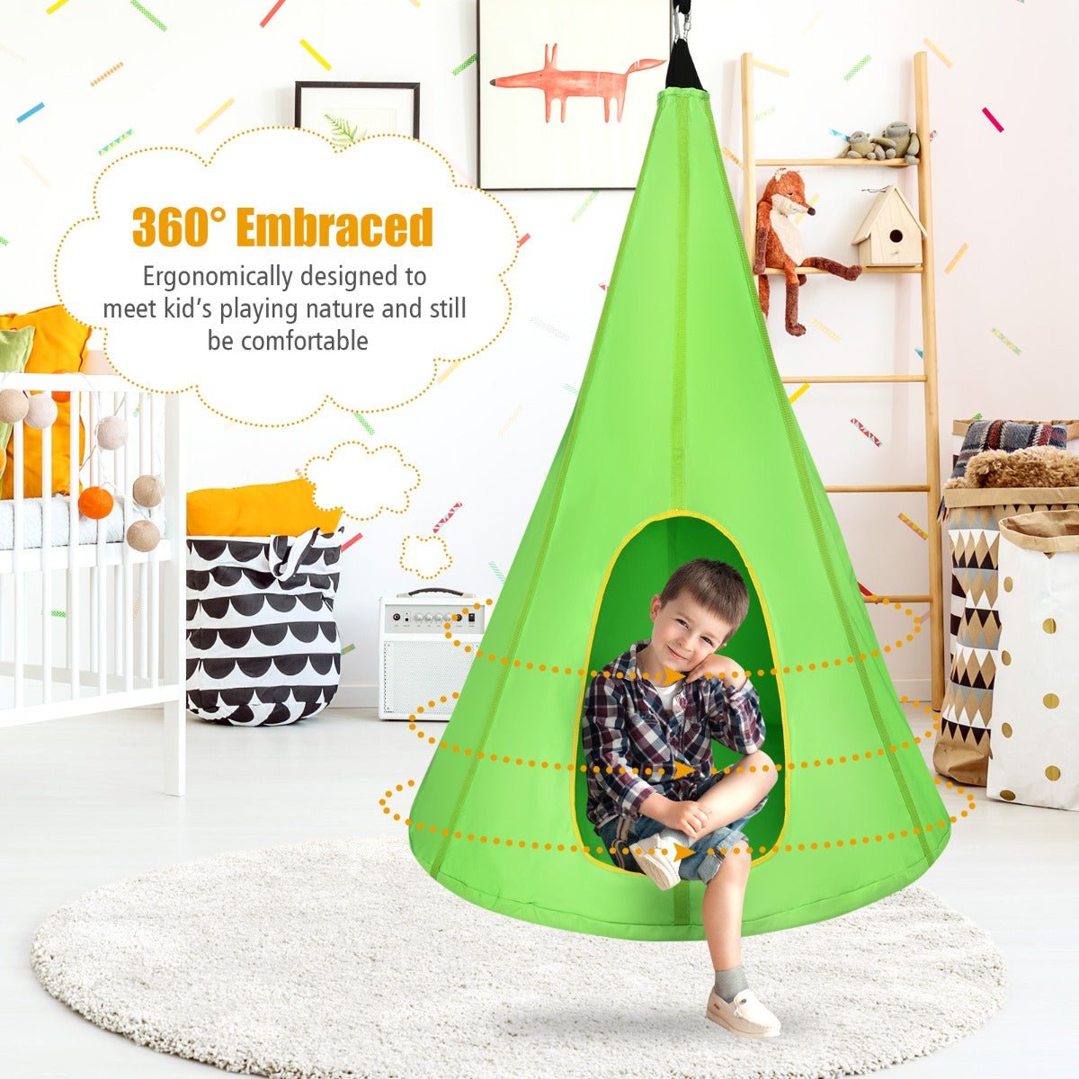 Playful Escapade: Kids Nest Swing Tent Green 80cm, Swing Amidst the Greens