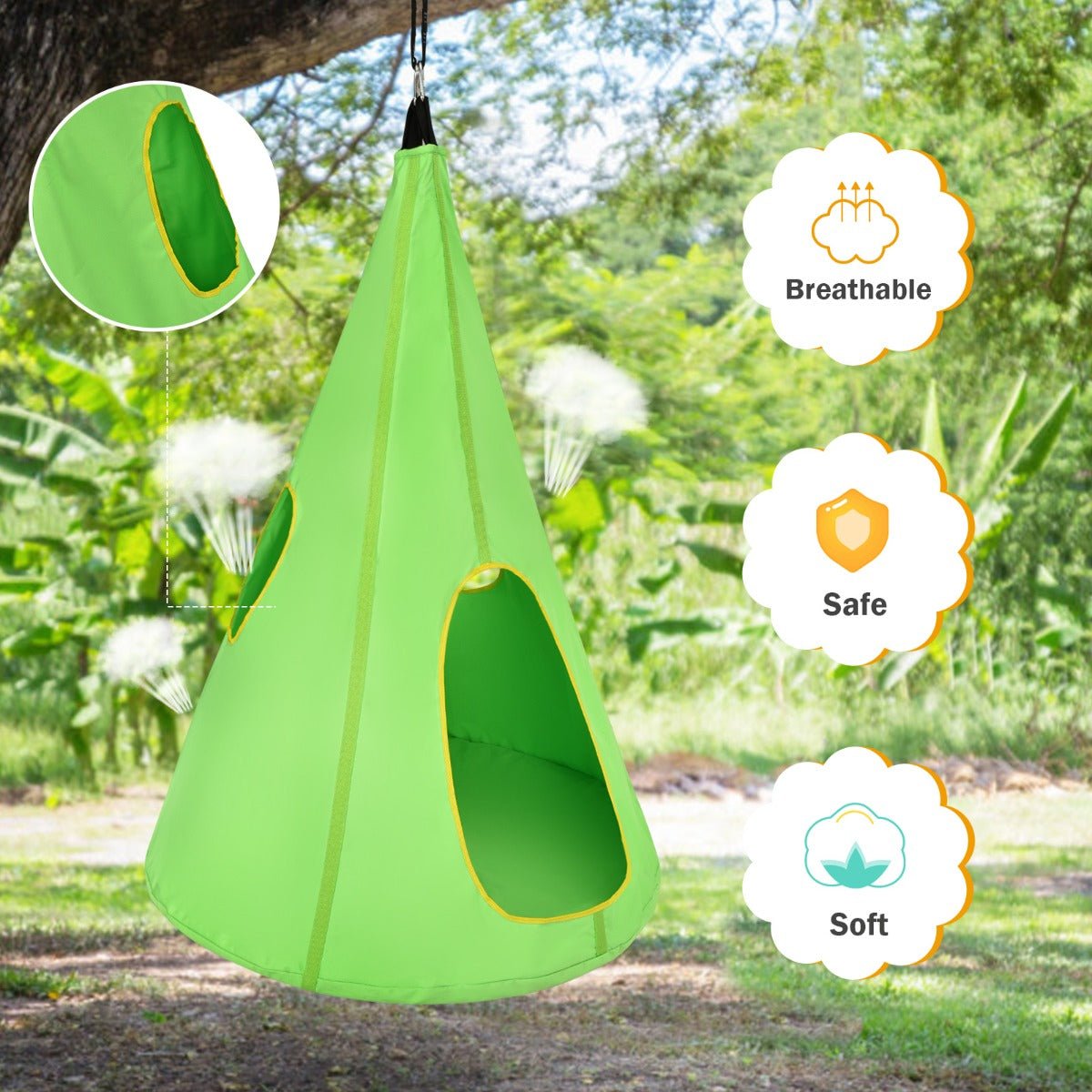 Wholesome Play: Kids Nest Swing Tent Green 80cm, Swing into Nature's Embrace