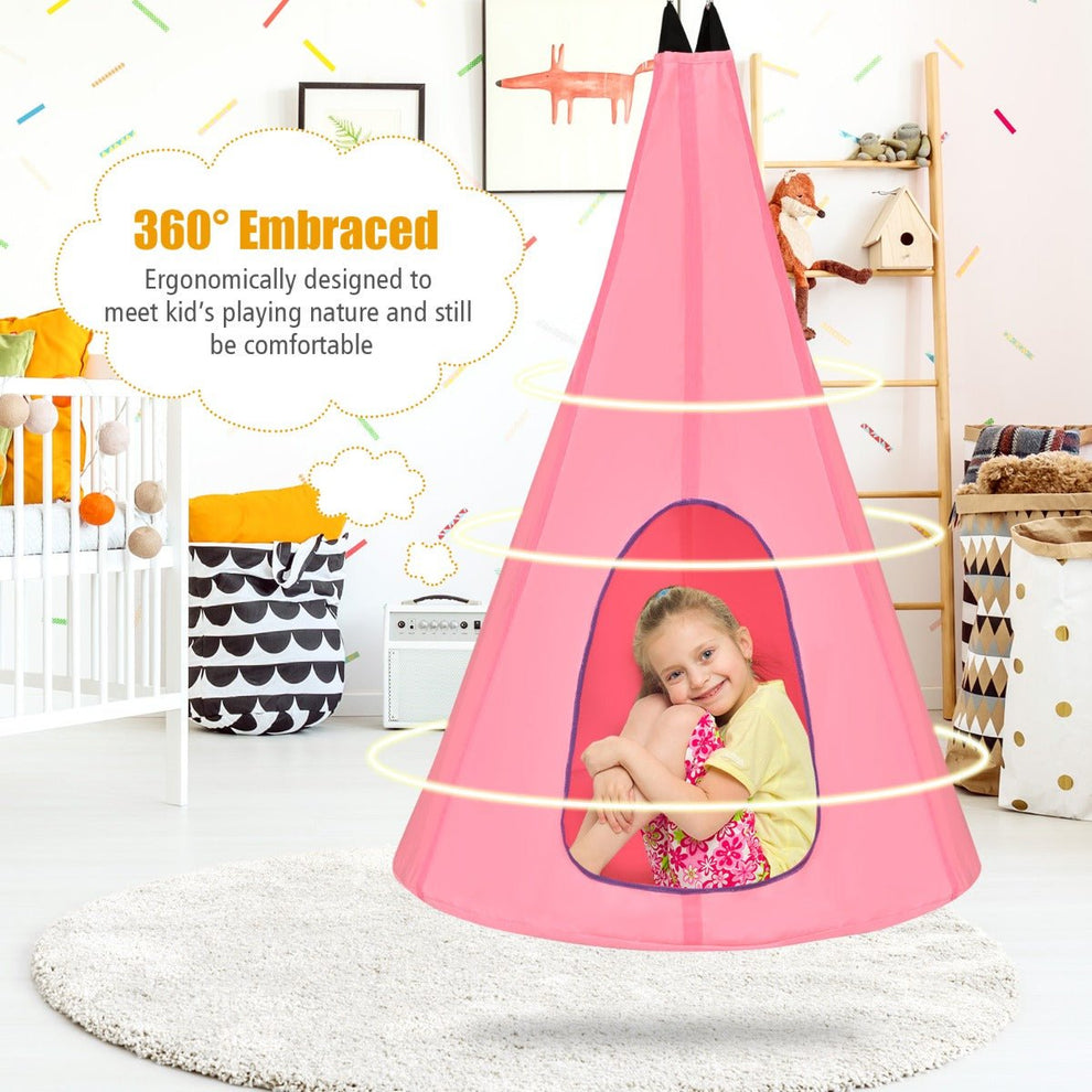 2-in-1 Kids Hanging Chair Swing Tent Set - Pink