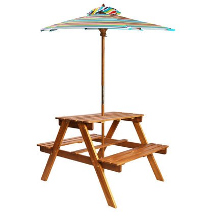 Kids picnic table with parasol for outdoor play - colorful, sturdy, and fun furniture.