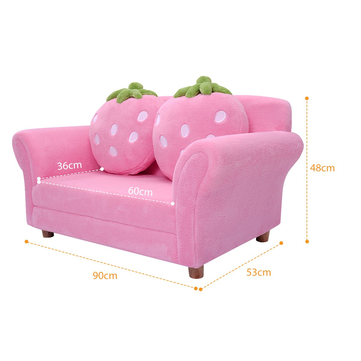 Kids Pink Sofa with Strawberry Cushions Cozy 2 Seater Lounge