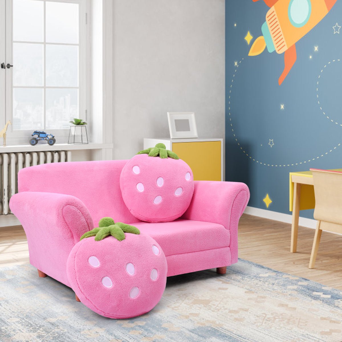 2-Seat Kids Sofa: Cozy Lounge Bed with Adorable Strawberry Pillows