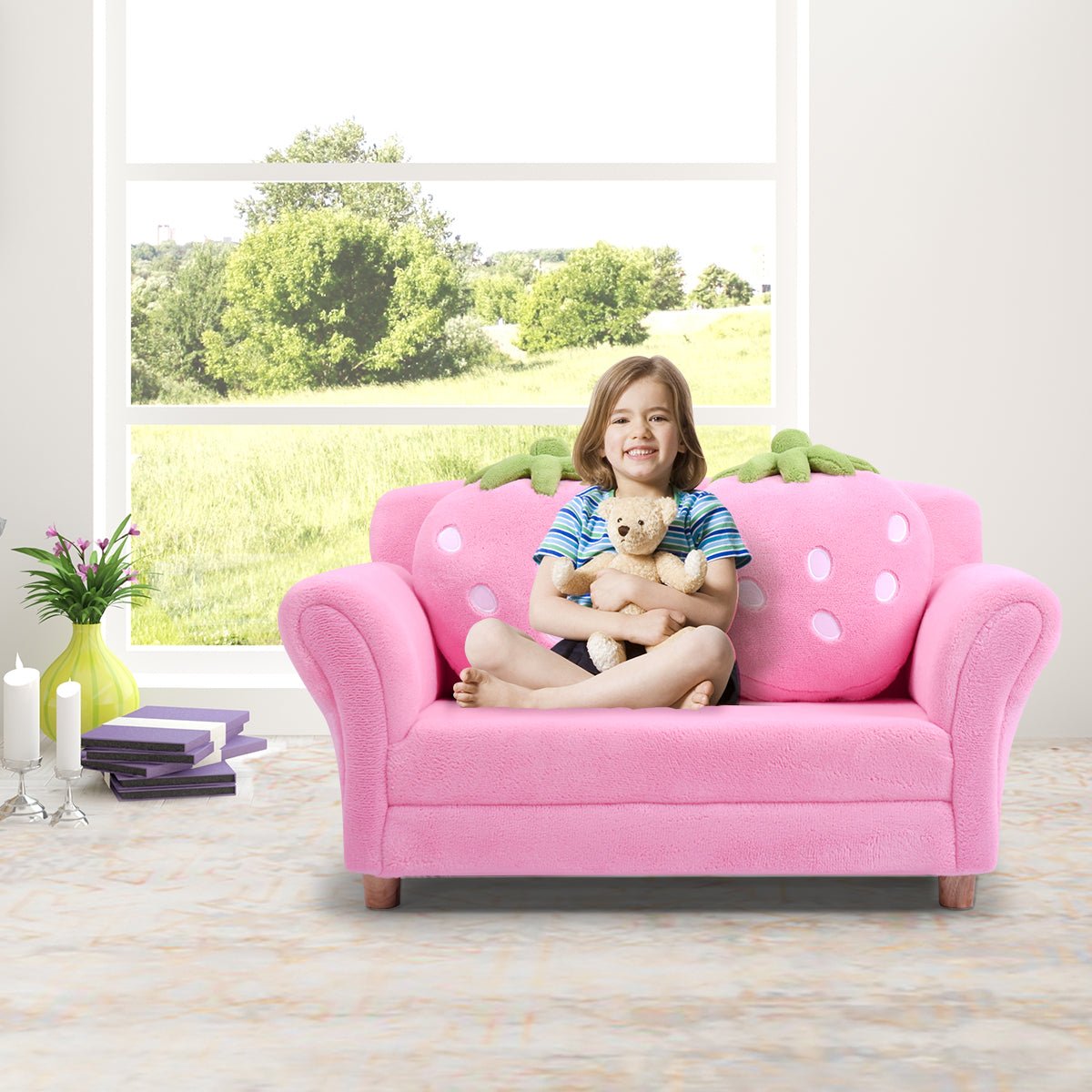 Children's 2-Seat Sofa: Lounge Bed with Whimsical Strawberry Pillows