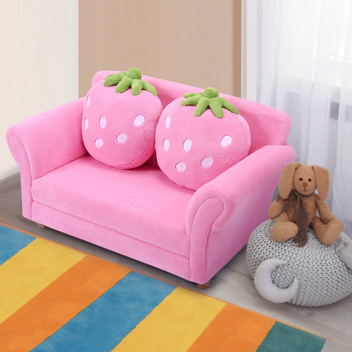 2-Seat Kids Sofa: Lounge Bed with 2 Strawberry Pillows for Coziness