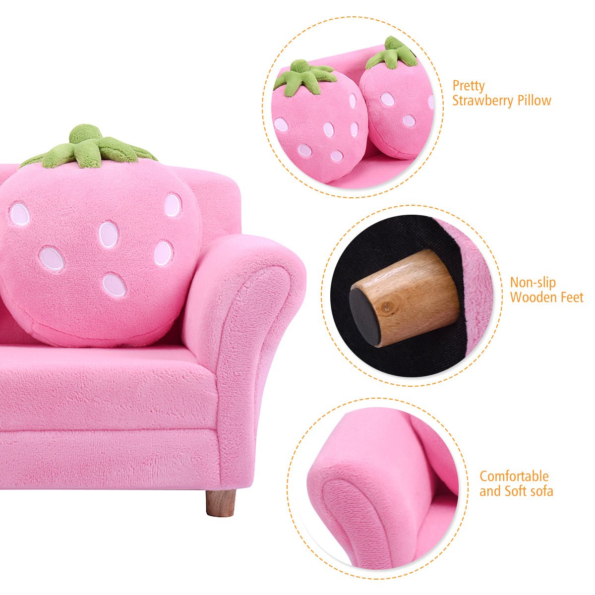 2-Seat Children's Sofa: Lounge Bed with Charming Strawberry Pillows for Kids