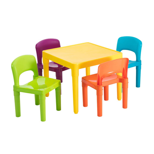 Colorful 5-piece kids table and chair set for playtime and activities at home