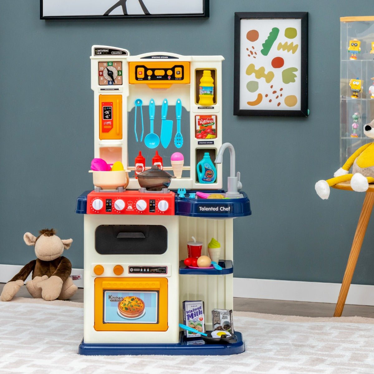 Kids Culinary Adventure: Blue Play Kitchen Set with 65-Piece Accessories