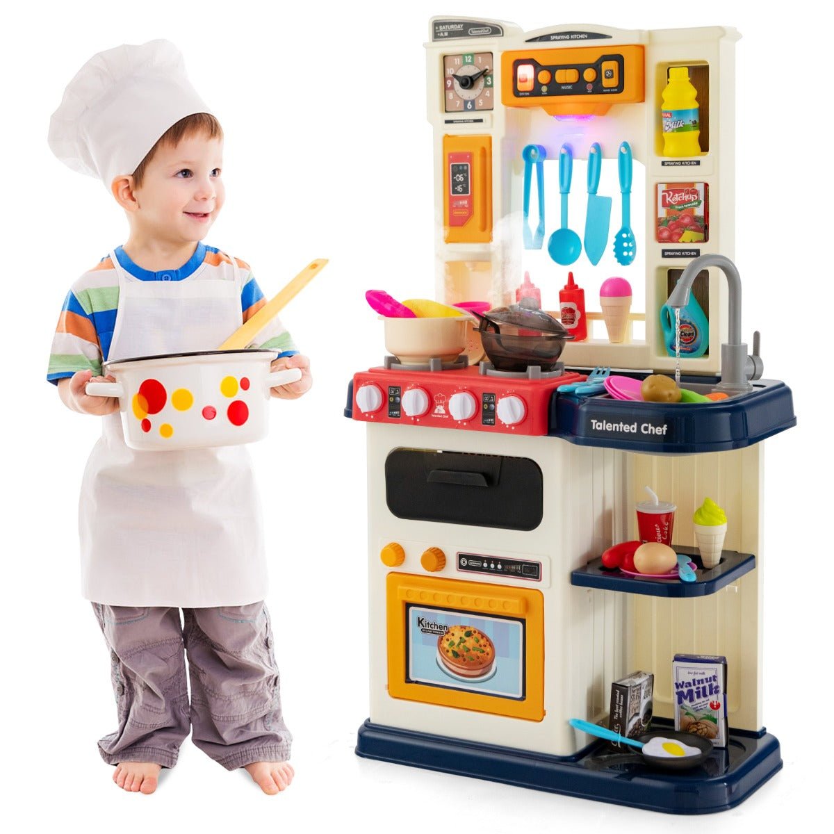 Fun-Filled Play: Kids Kitchen Set with 65-Piece Accessories & Pretend Steam