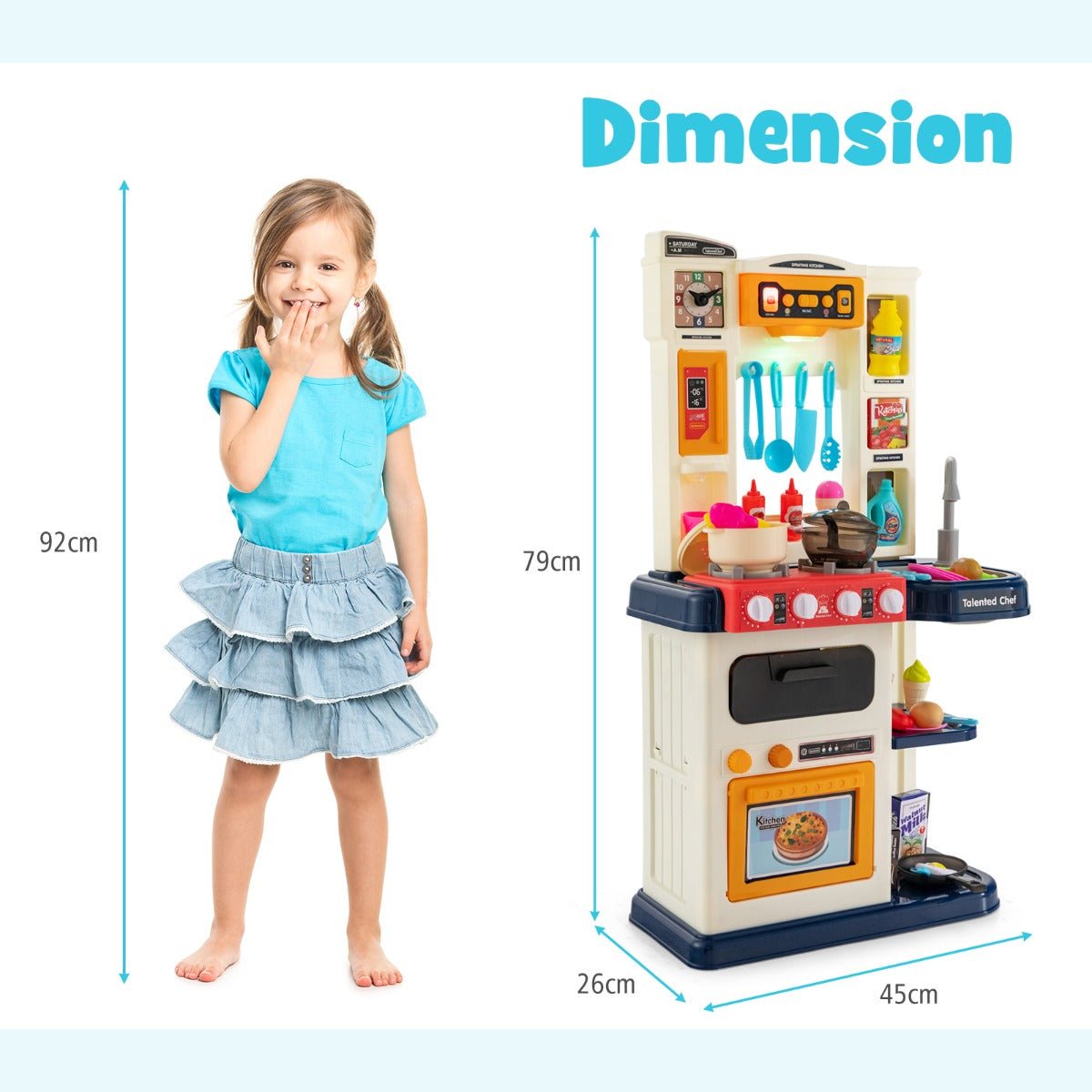 Engaging Kids Cooking: Play Kitchen Set with 65-Piece Accessories & Blue Steam