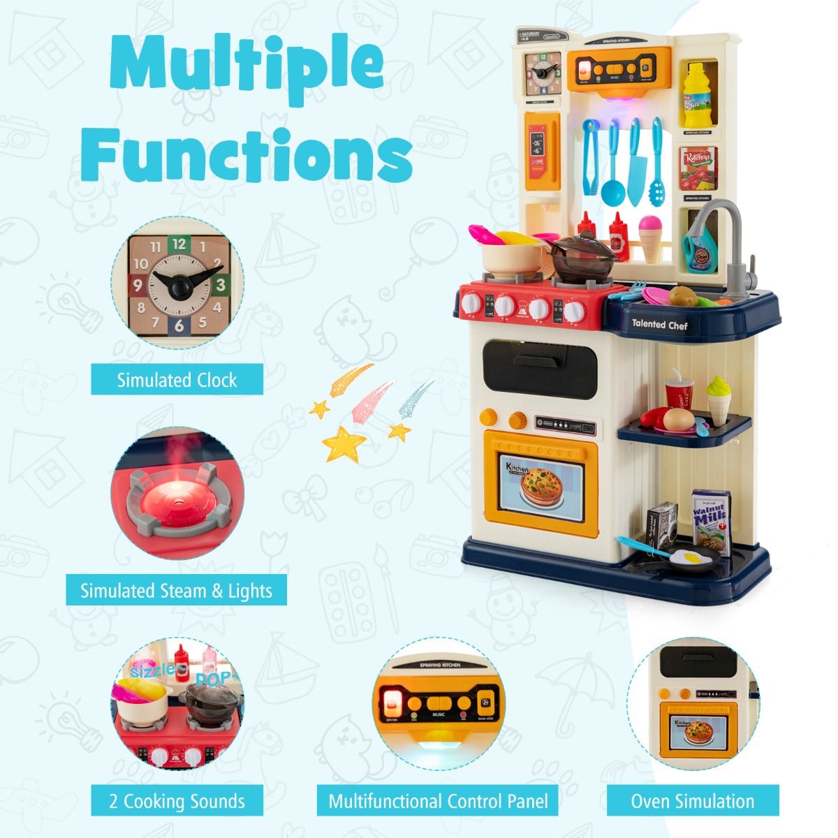 Inspiring Imagination: Play Kitchen Set with 65-Piece Accessories & Pretend Steam