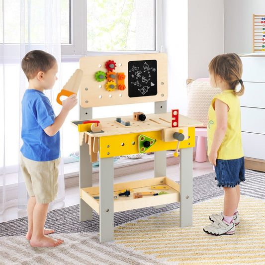 Imaginative Play: Kids Workbench Set with Blackboard, Saw & Hammer