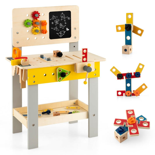 Kids Pretend Play Workbench: Blackboard, Saw & Hammer Fun