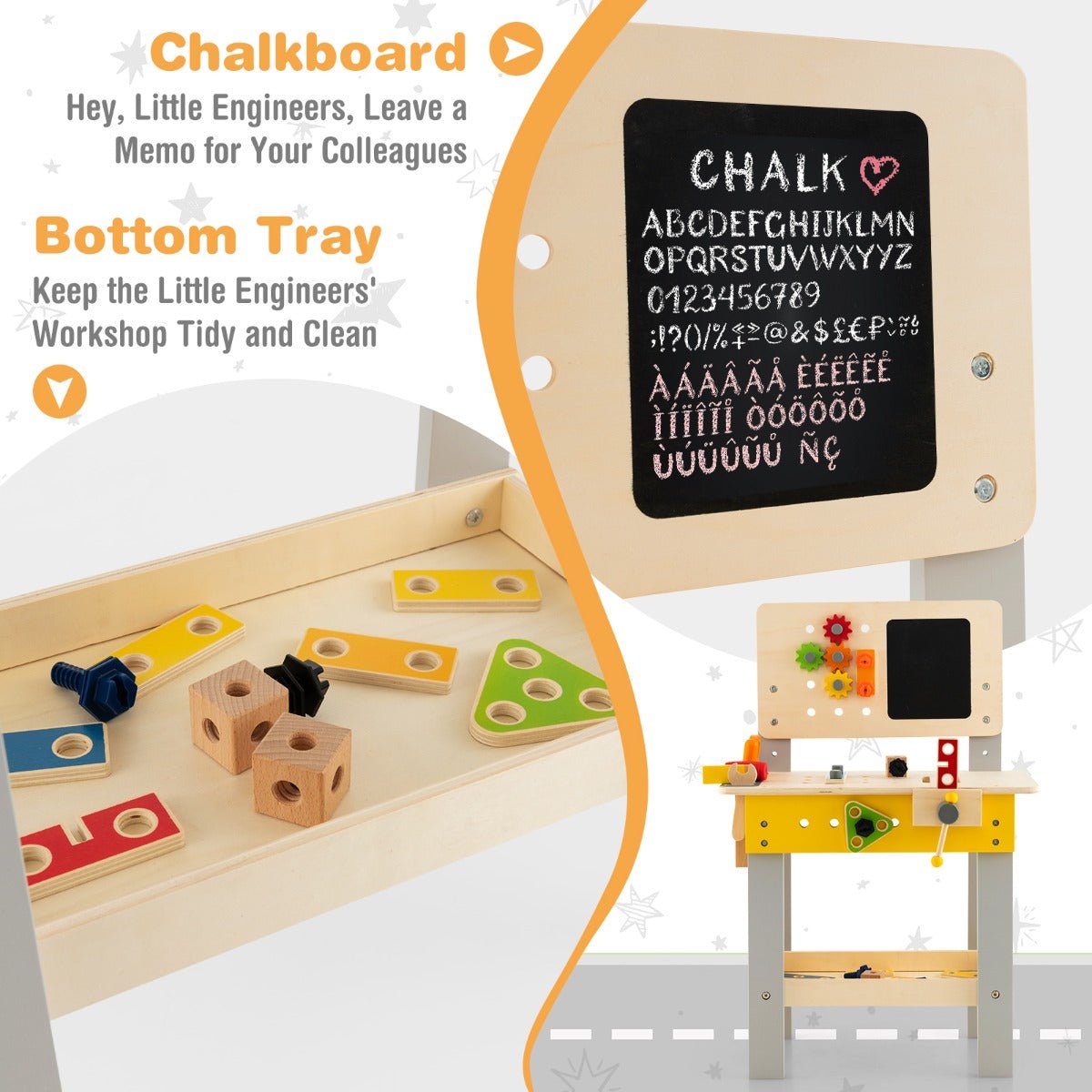 Play and Learn: Kids Workbench with Blackboard, Saw & Hammer