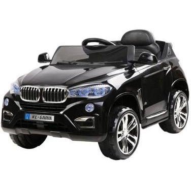 Black BMW X5-inspired 12V electric ride-on car for kids fun and entertainment at home.