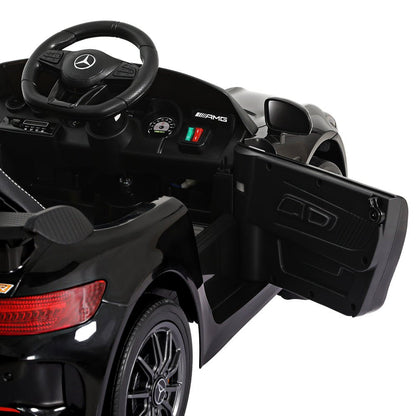 Mercedes Benz AMG GTR 12V ride-on car in black, a luxury electric toy for kids.