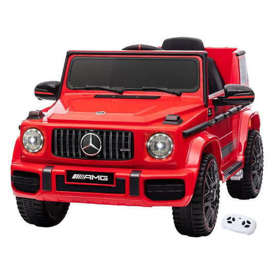 Red Mercedes-Benz AMG63 12V ride-on car for kids, perfect for playtime at home.