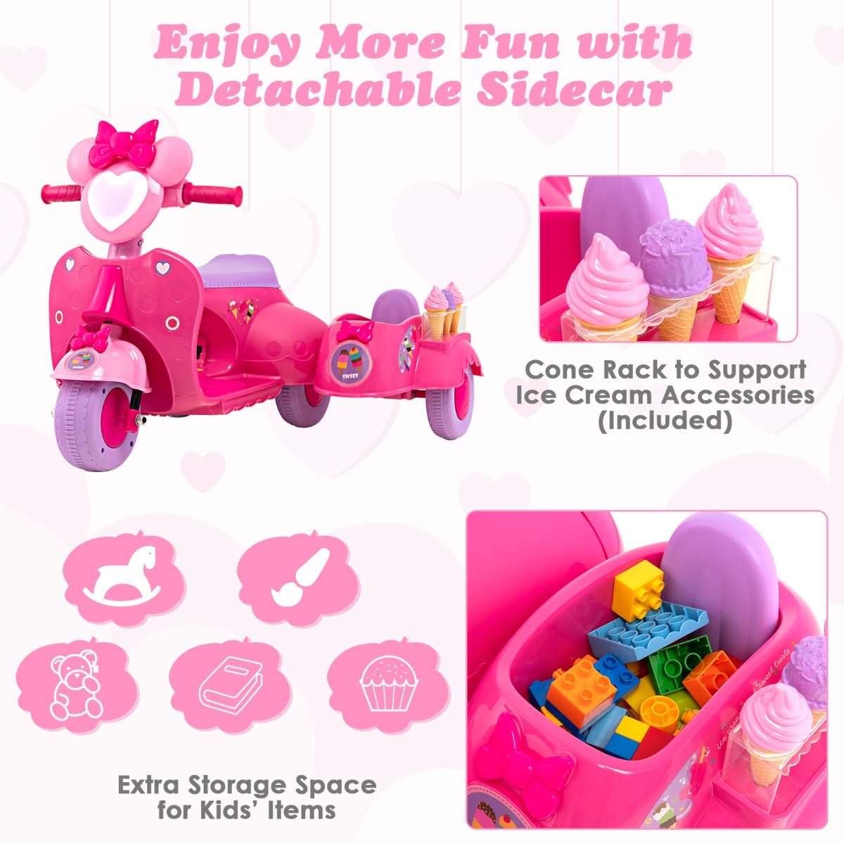 Sidecar Joyride: Pink Kids Motorbike for Imaginative Play