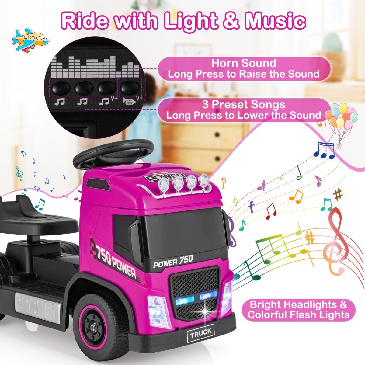 Kids' Pink Truck with Melodic Rides