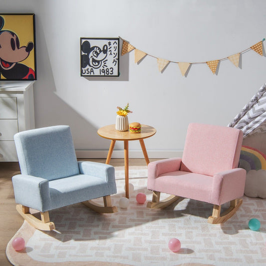 Safe Kids Rocking Chair - Blue, Wood Legs, Anti-tipping Design for Playtime