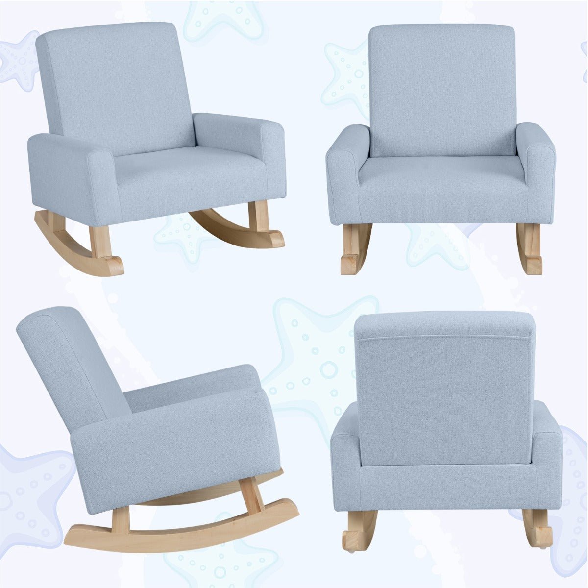 Kid-Friendly Rocking Chair - Blue, Wood Legs, Anti-tipping Design for Joy