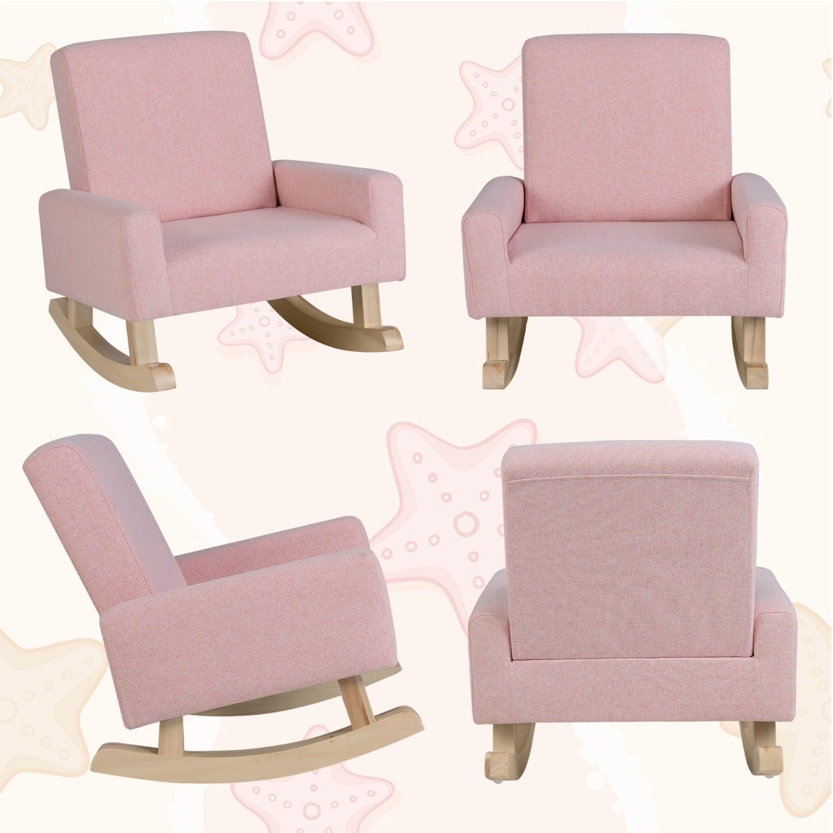 Kid-Friendly Rocking Chair - Pink, Wood Legs, Anti-tipping Design for Smiles
