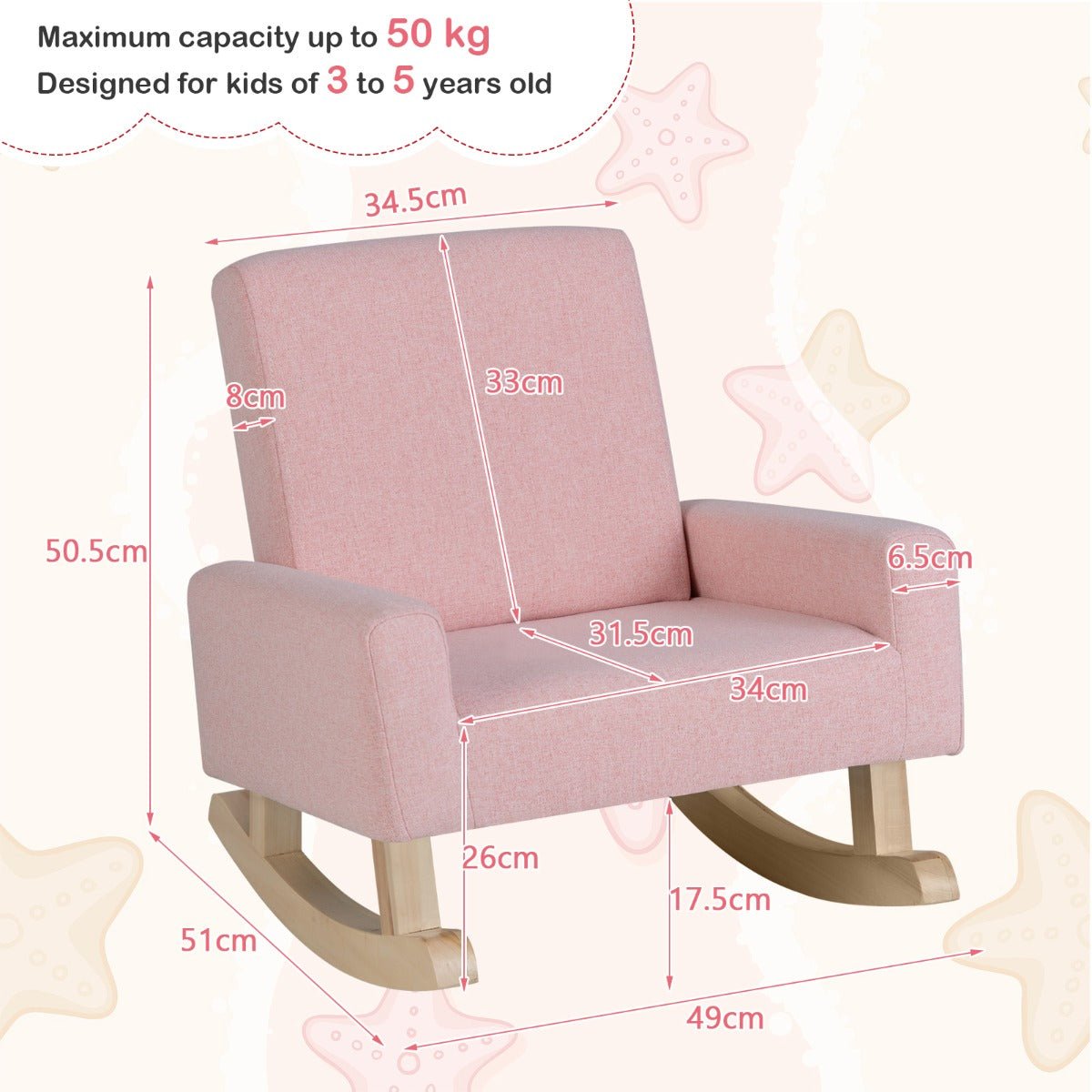 Rocking Chair for Kids - Pink, Wood Legs, Anti-tipping Design for Safe Fun