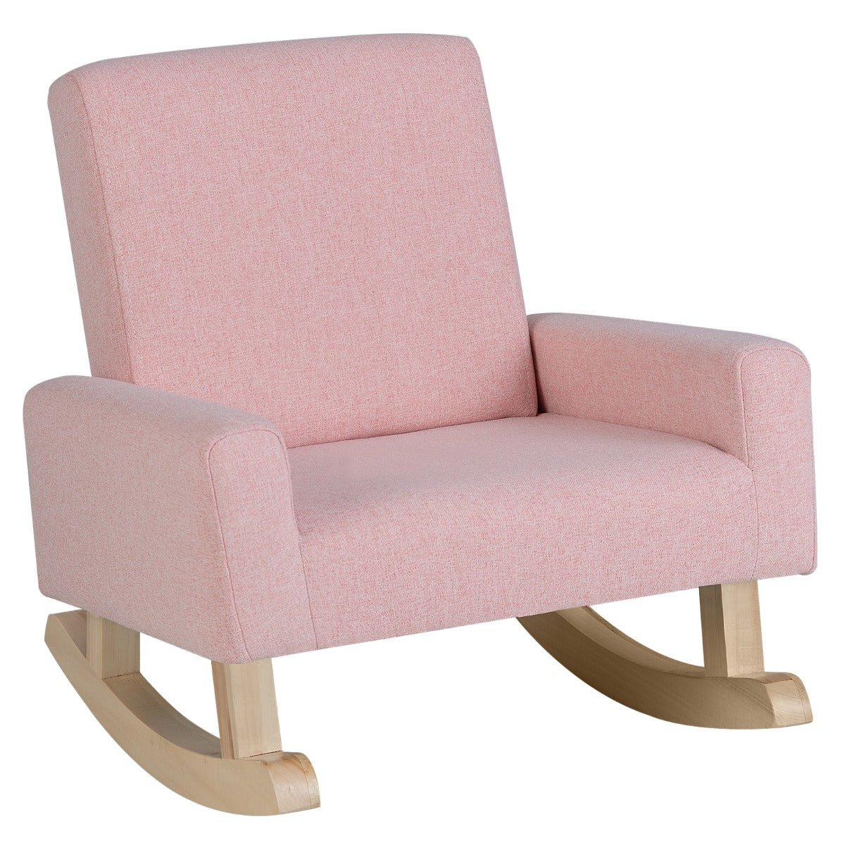 Pink Kids Rocking Chair - Wood Legs, Anti-tipping Design for Safe Play