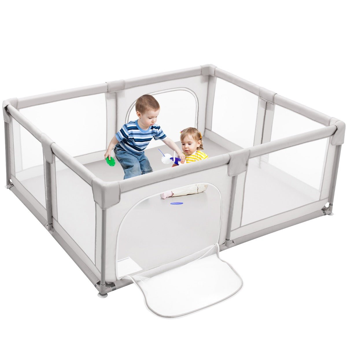 Gray Infant Safety Play Yard with Interactive Features